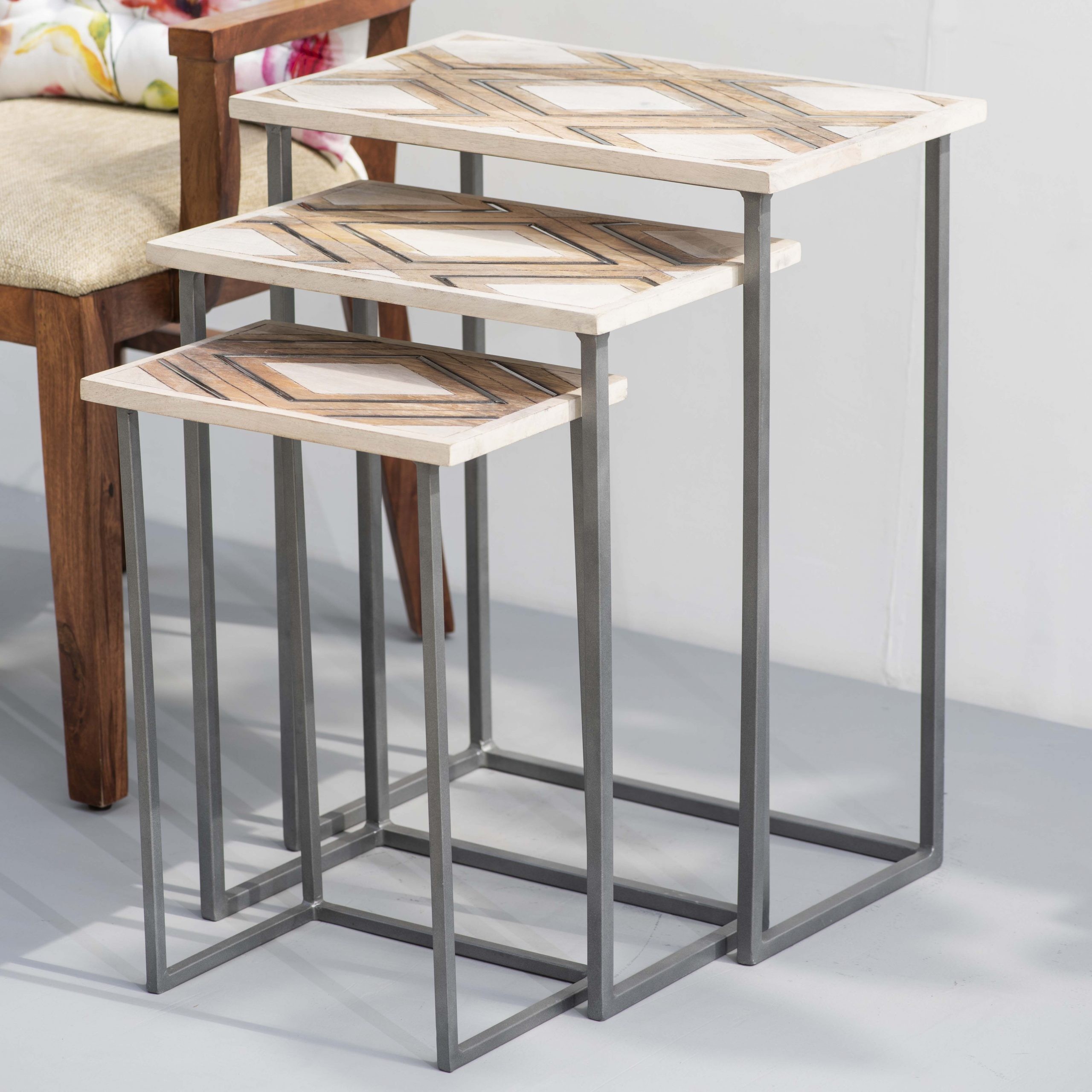 Alexandra Stack of 3 Wooden Inlay Tables