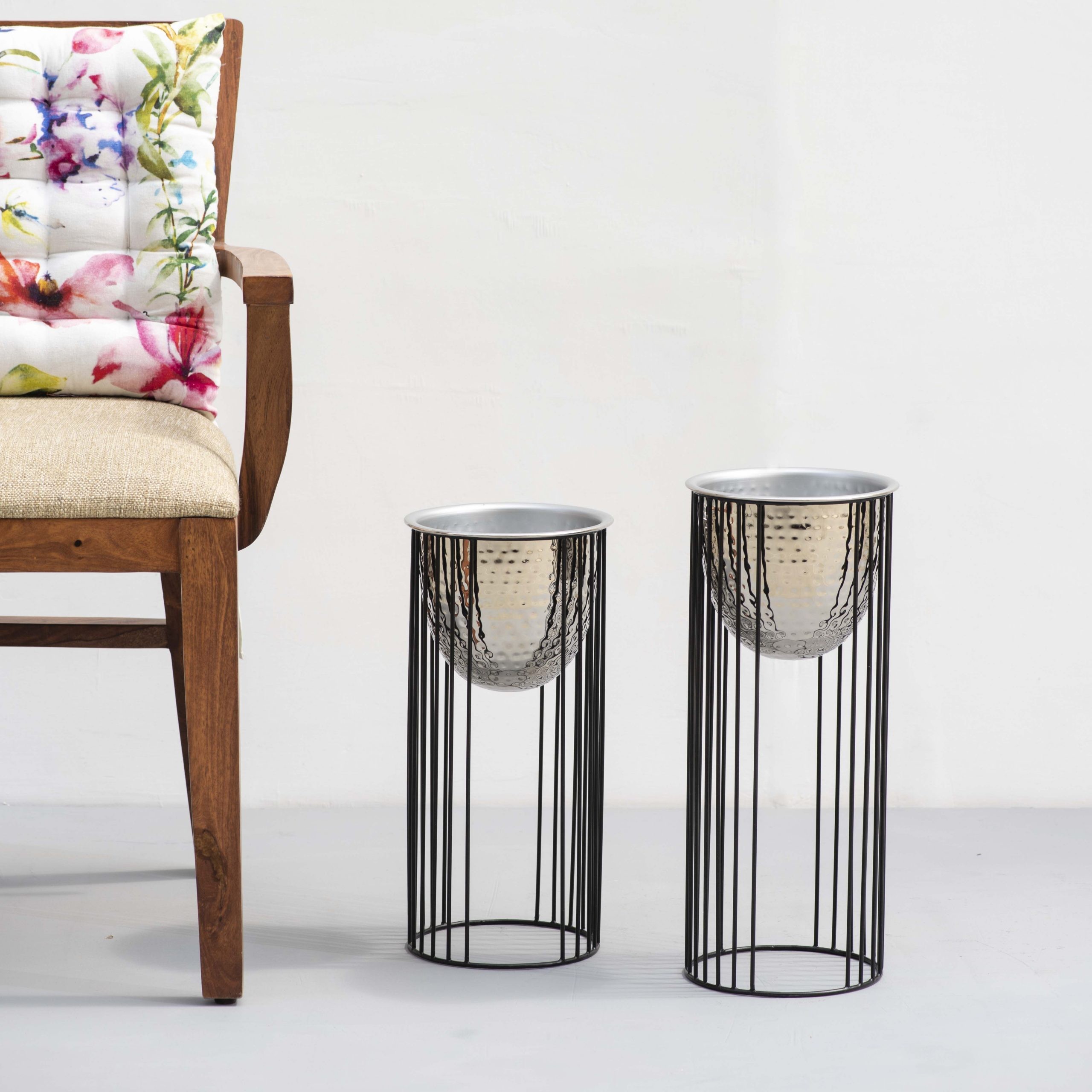 Athena Hammered Planters Silver Set of 2 The Decor Remedy