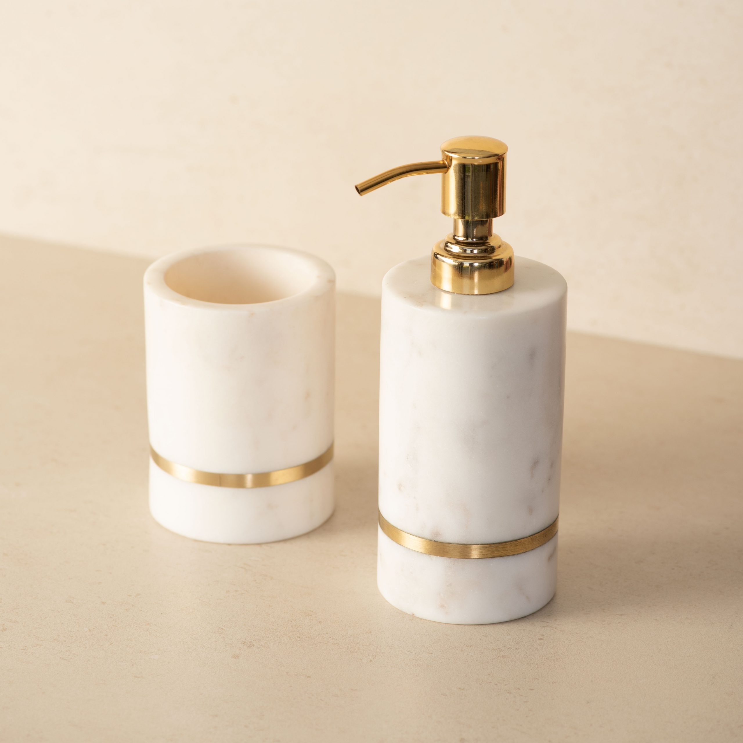 Aurelia Marble With Brass Inlay Bathroom Set Of 2 The Decor Remedy