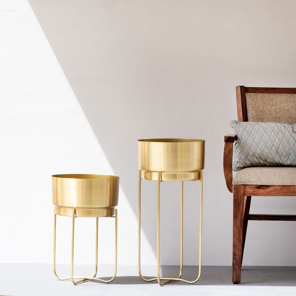 Champagne Gold Indoor Metal Planters Set of 2 The Decor Remedy