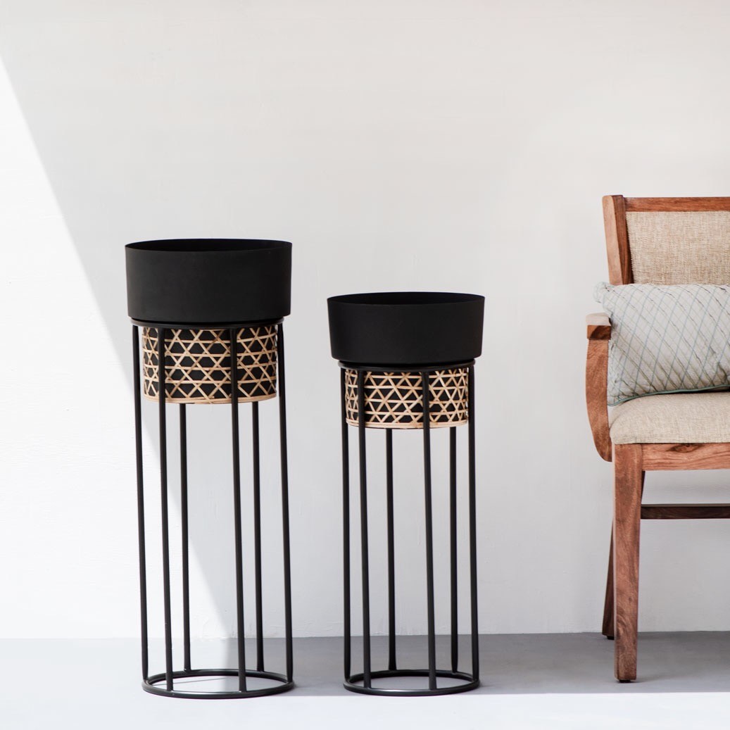 Handwork Cane Planters with Textured Matt Black Finish Set of 2 The Decor Remedy