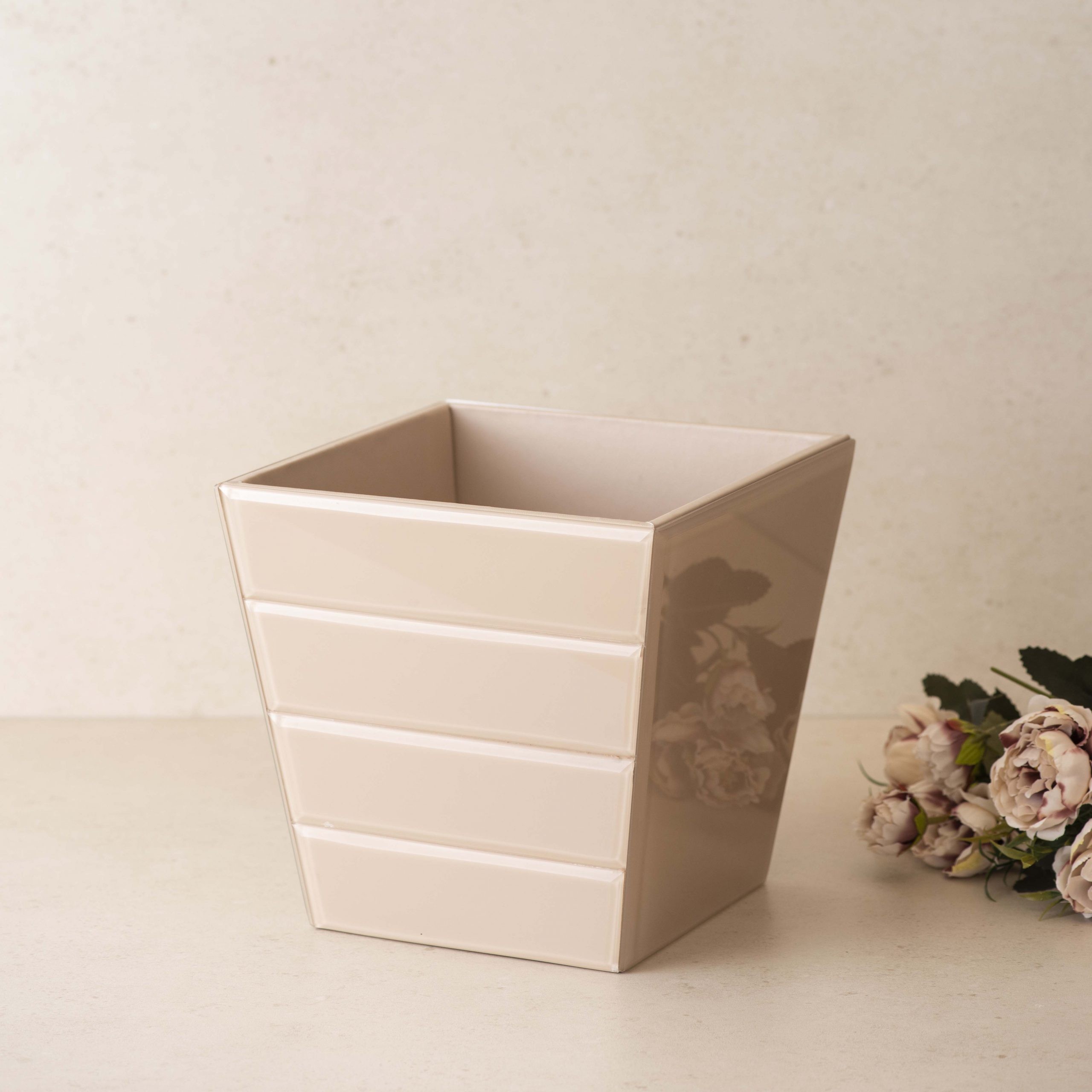 Louis Glass Dustbin Planter Neutral Beige The Decor Remedy