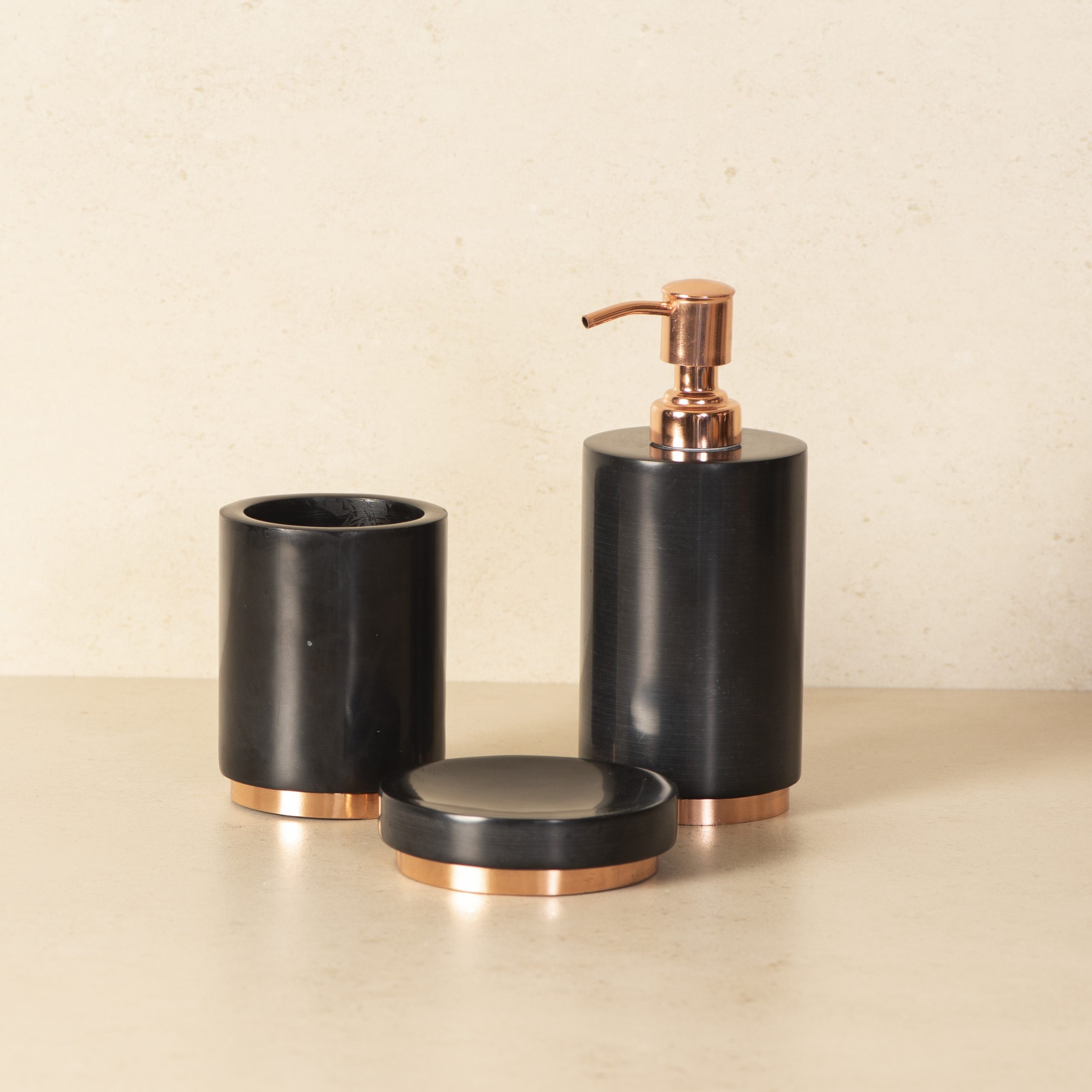 Lucas Black Marble & Brass Bathroom Set of 3 The Decor Remedy