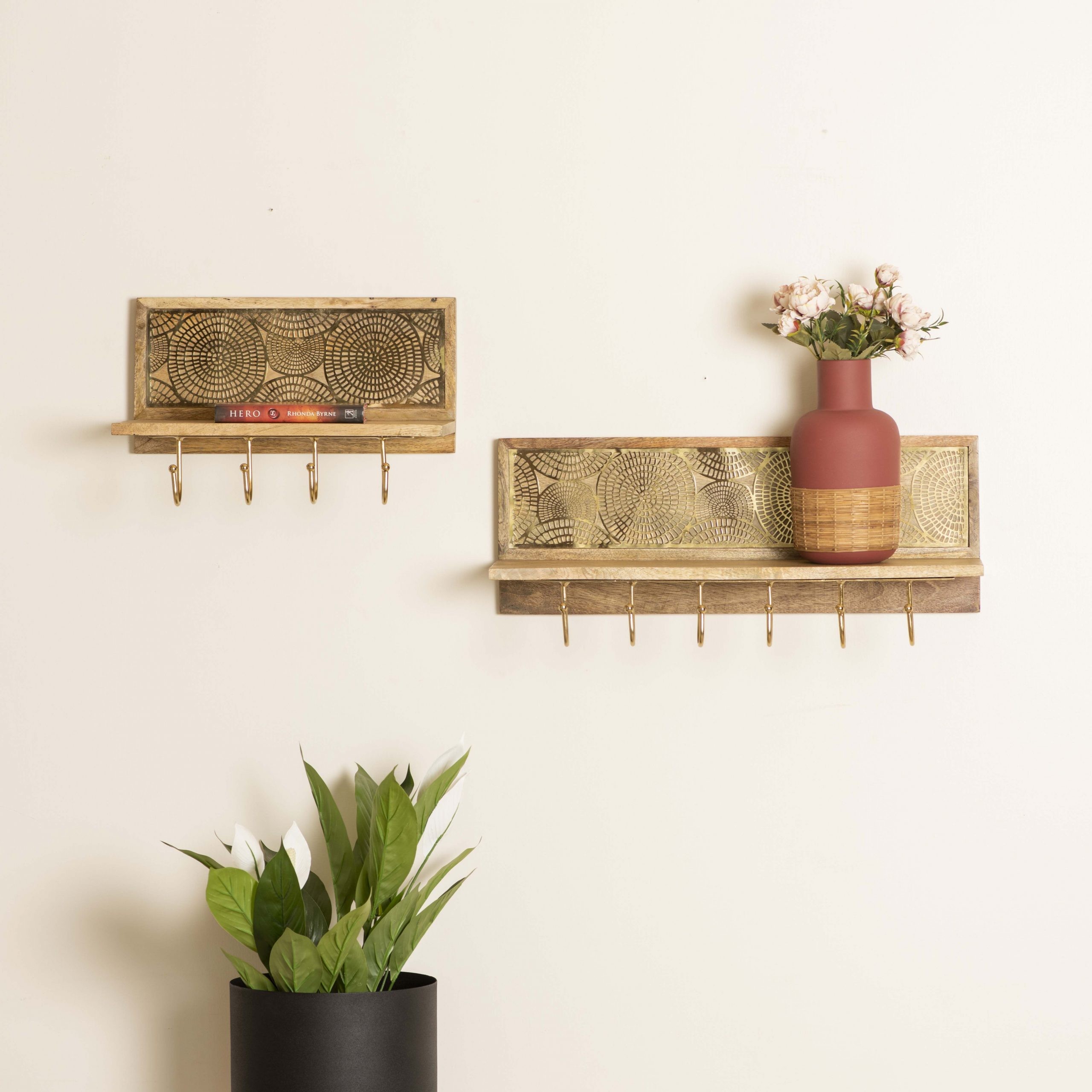 Mandala Shelf With Hook Metal Mesh Small Set of 2 The Decor Remedy