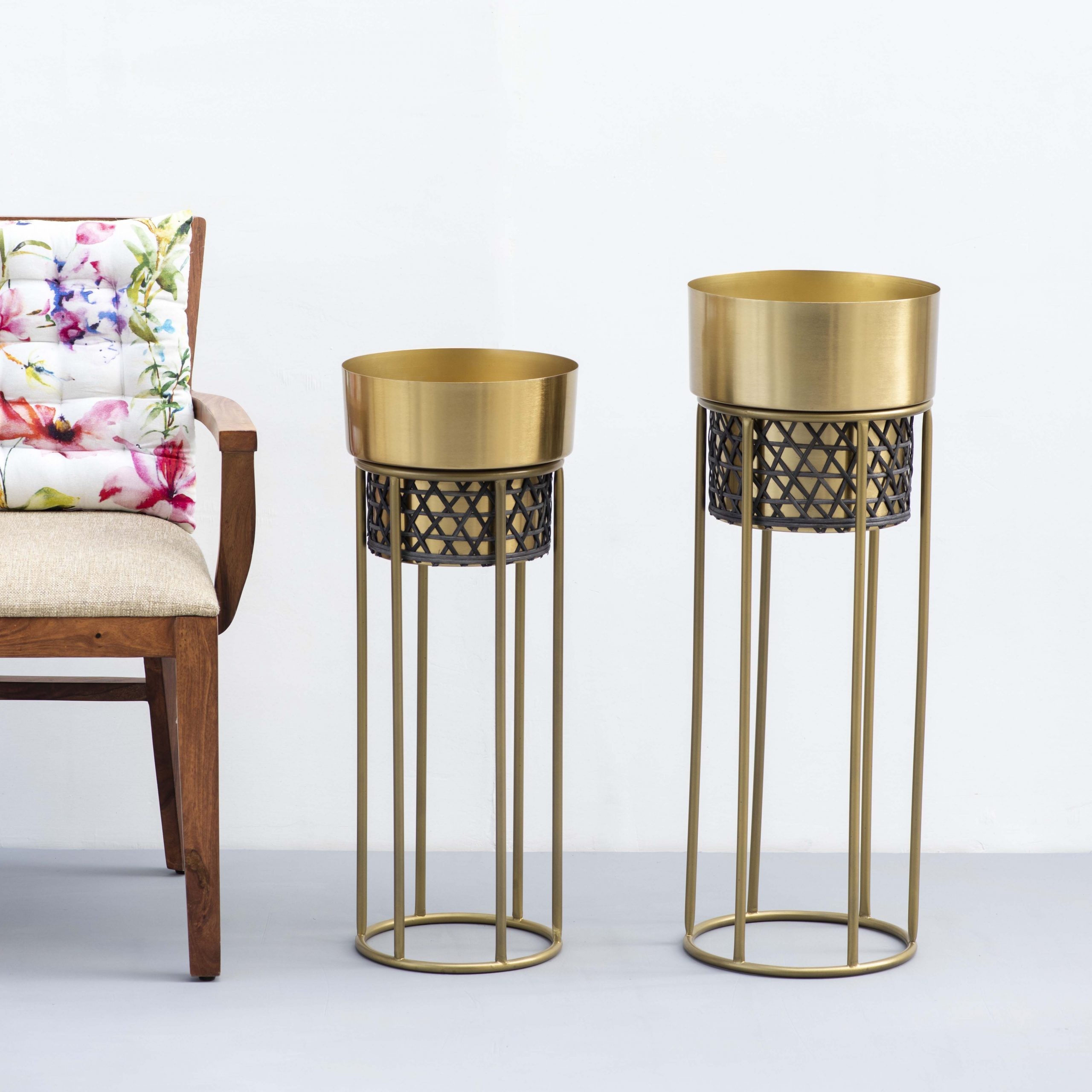 Midas Touch Gold Handwork Cane Planter Set of 2 The Decor Remedy