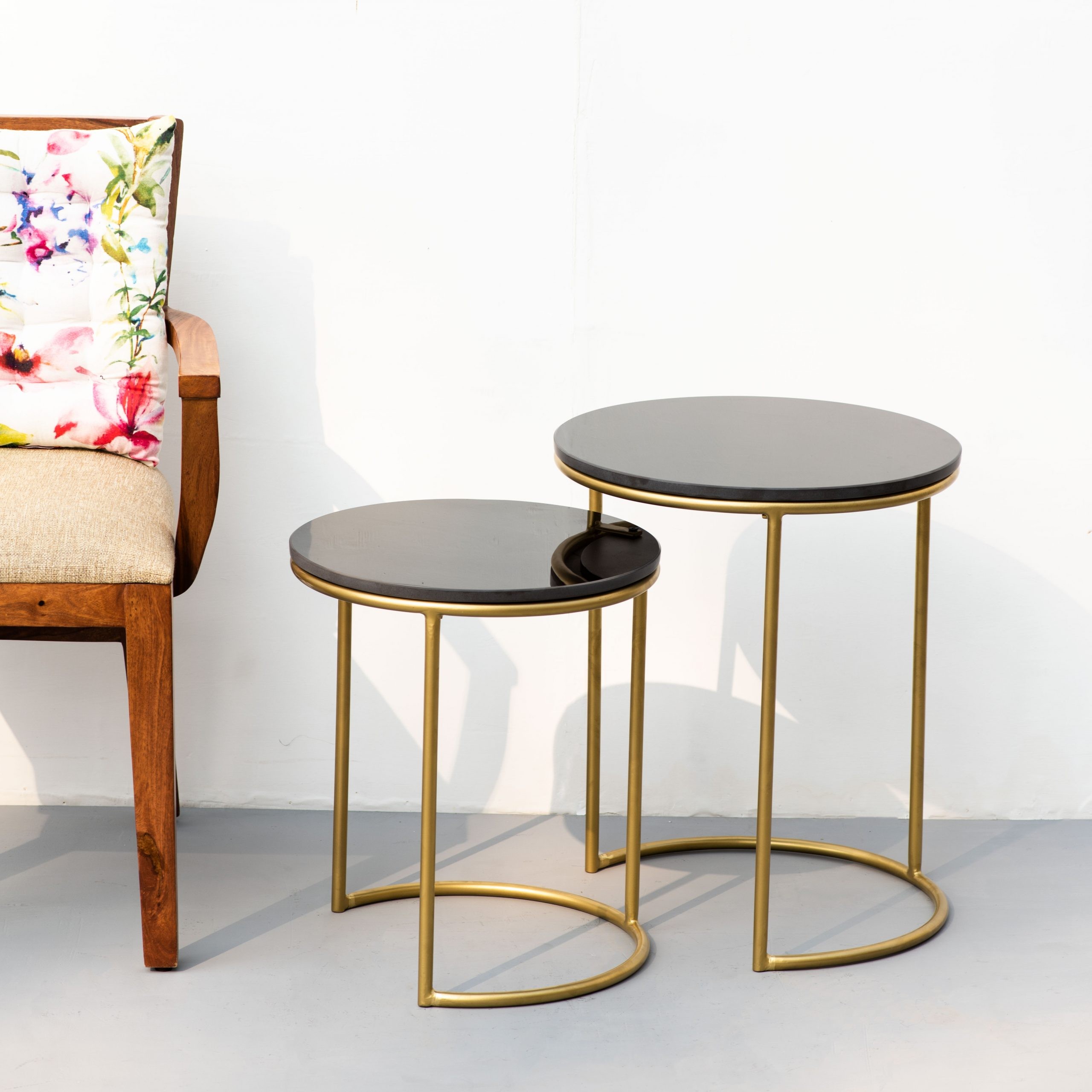 Nano Black Marble Nesting Tables Set of 2 The Decor Remedy