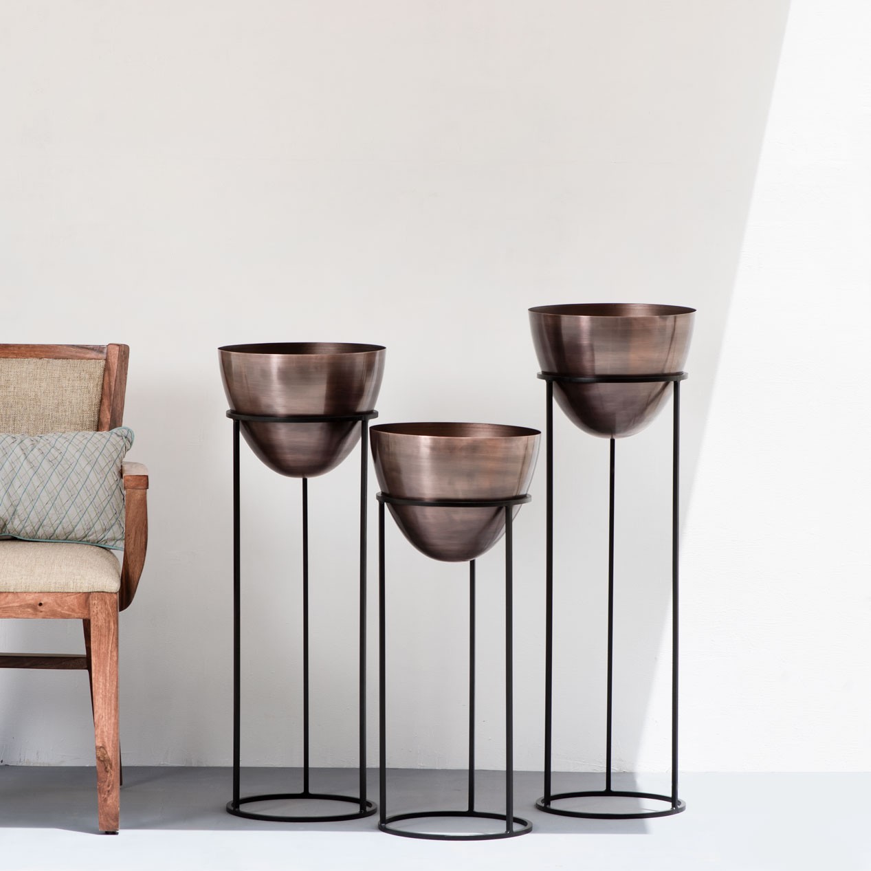 Ovate Tall Planters Antique Copper Bronze & Black Stand Set of 3 The Decor Remedy