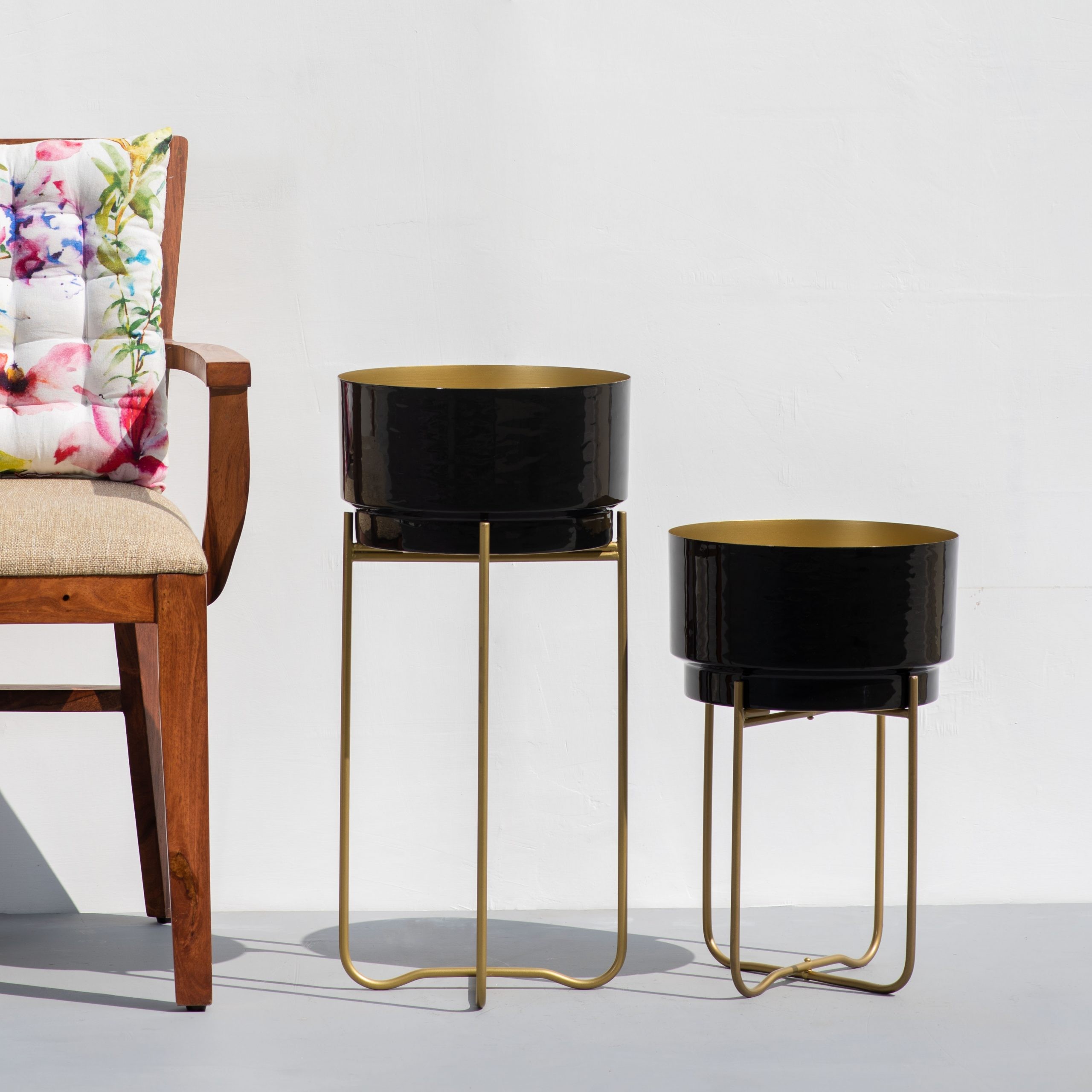 Pitch Black Enamel Planters Set of 2 The Decor Remedy
