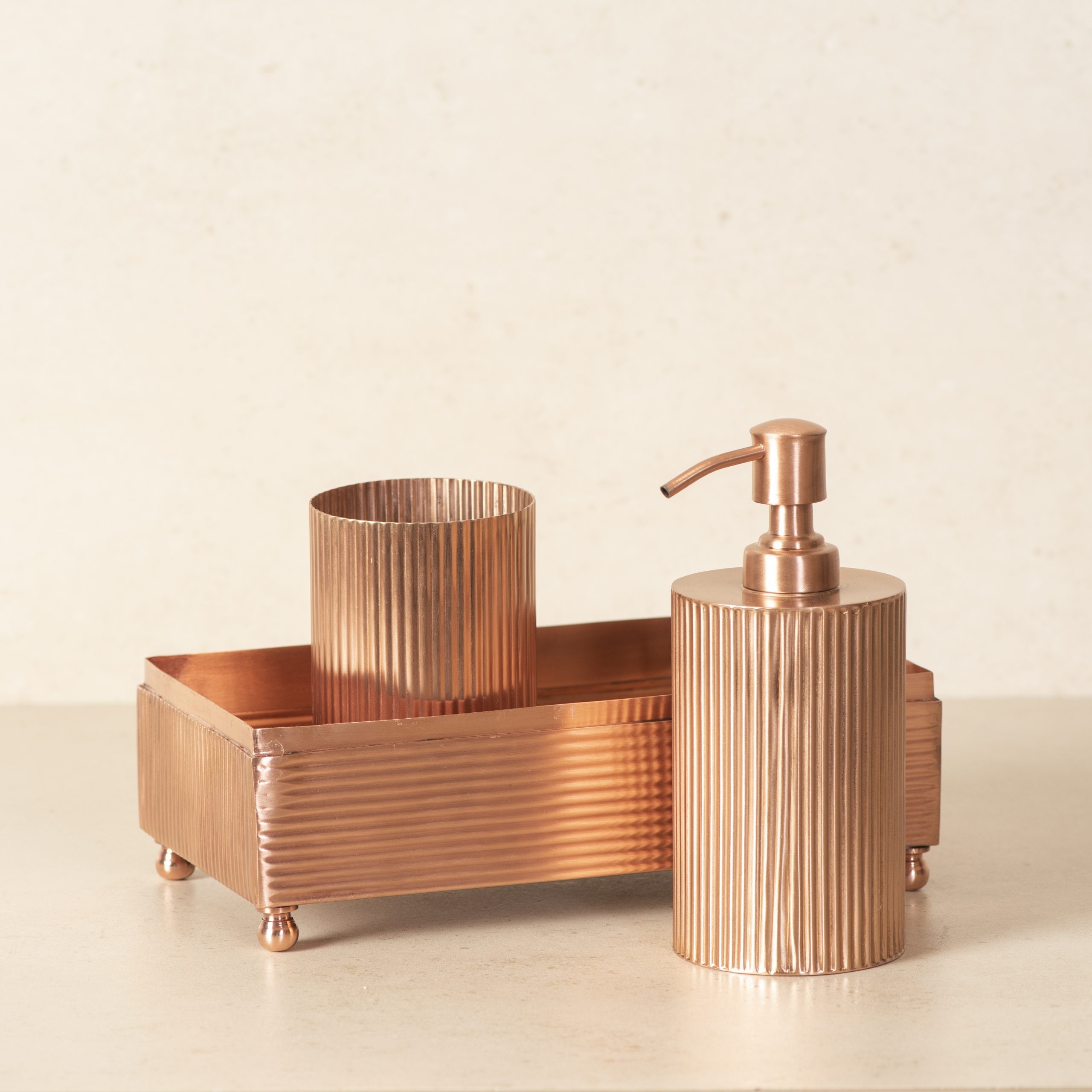 Ripple Cut Brass Bathroom Set 3 Dusky Rose Gold The Decor Remedy