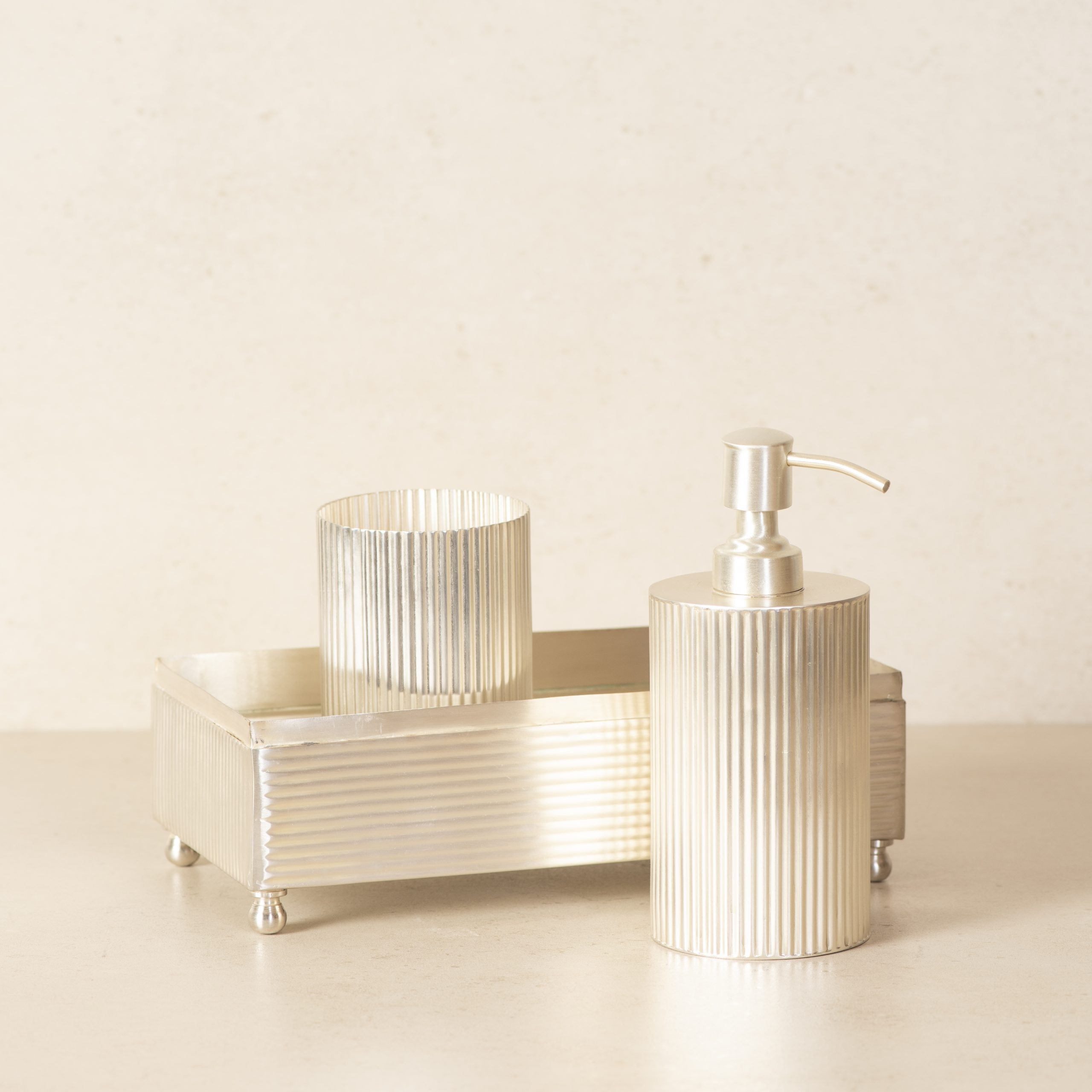 Ripple Cut Brass Bathroom Set 3 Low key Silver The Decor Remedy
