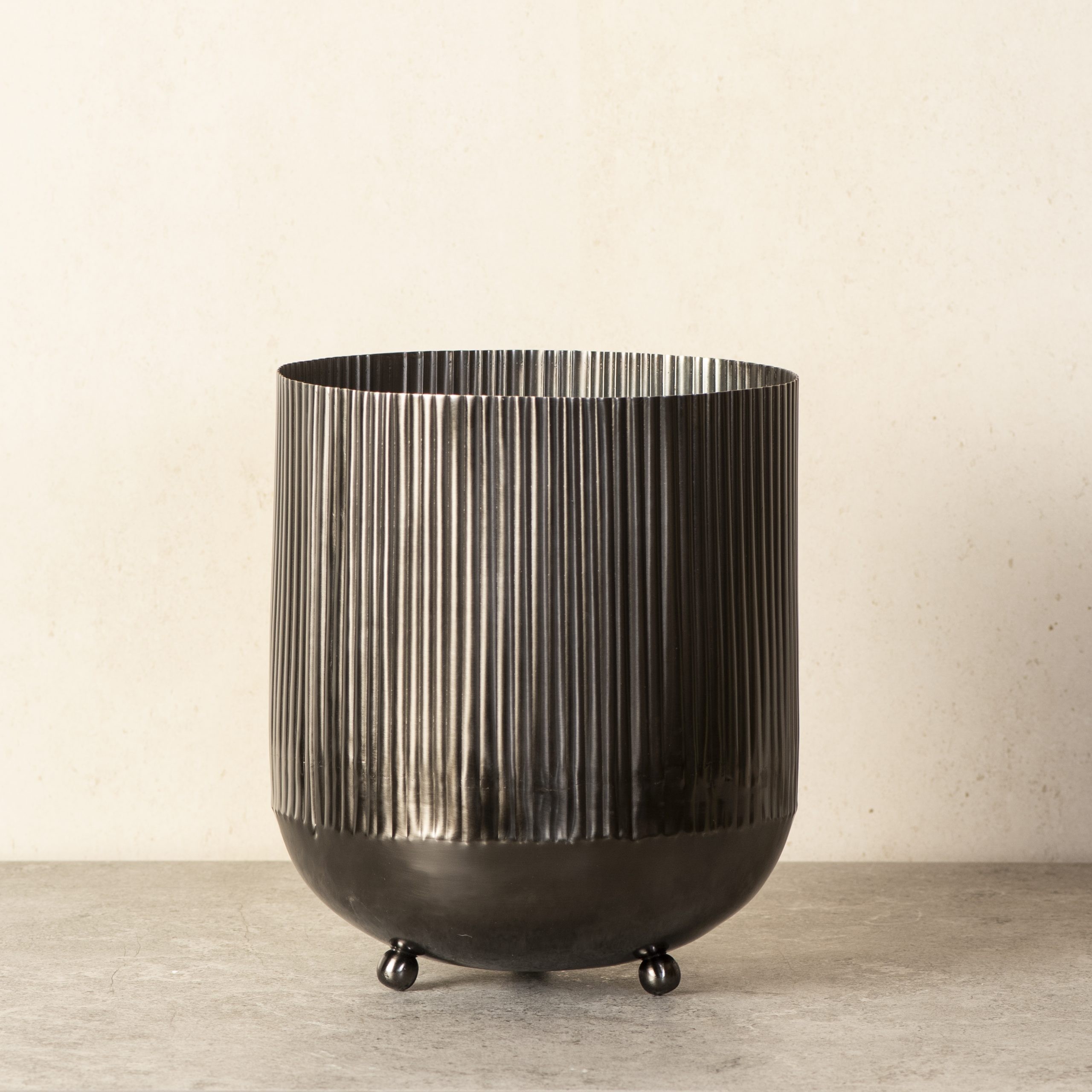 Ripple Cut Brass Dustbin Planter Cosmos Black The Decor Remedy
