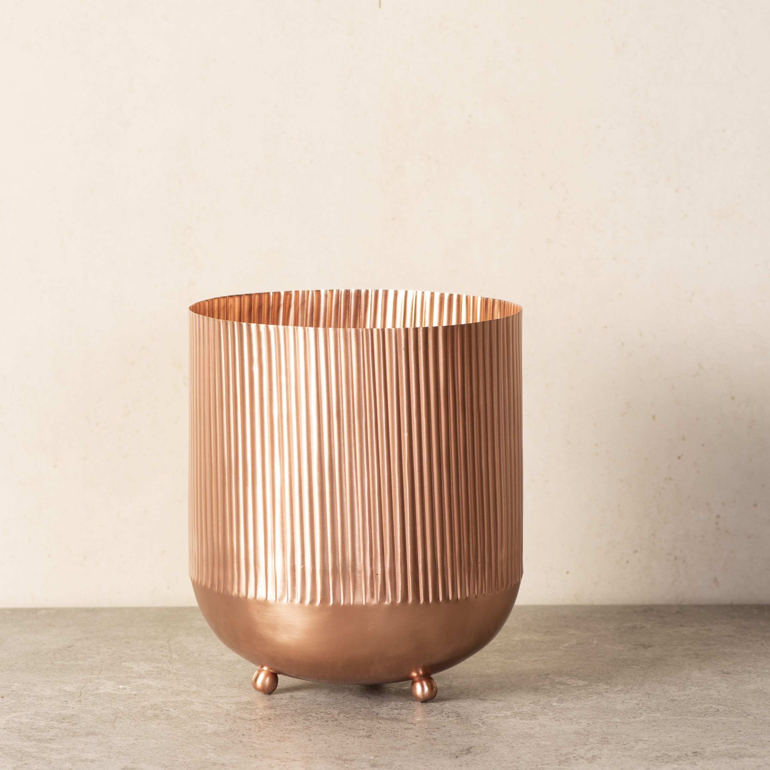 Ripple Cut Brass Dustbin Planter Dusky Rose Gold The Decor Remedy