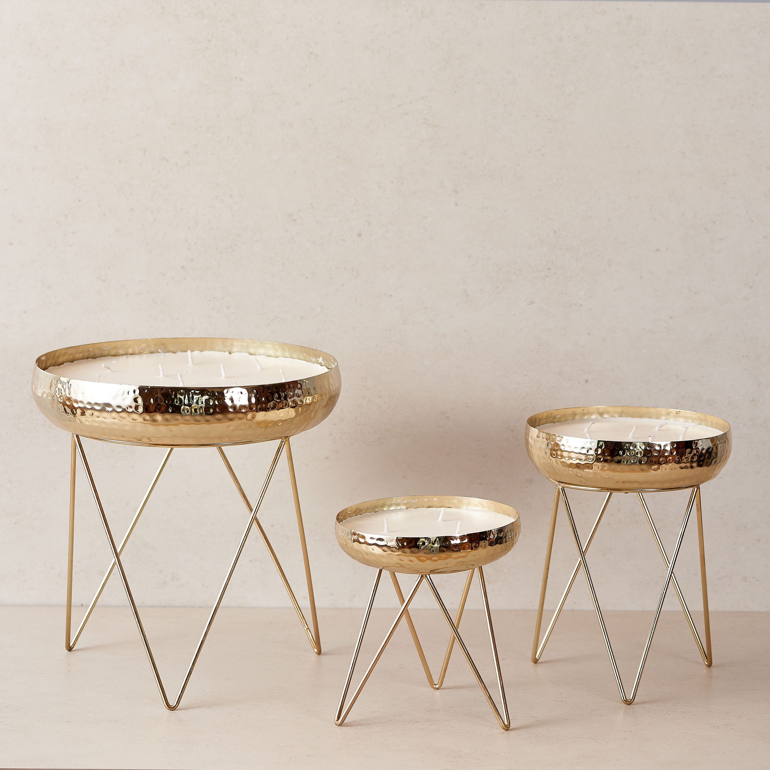 Stardust Gold Hammered Candle Urlis On A Stand Set Of 3 The Decor Remedy