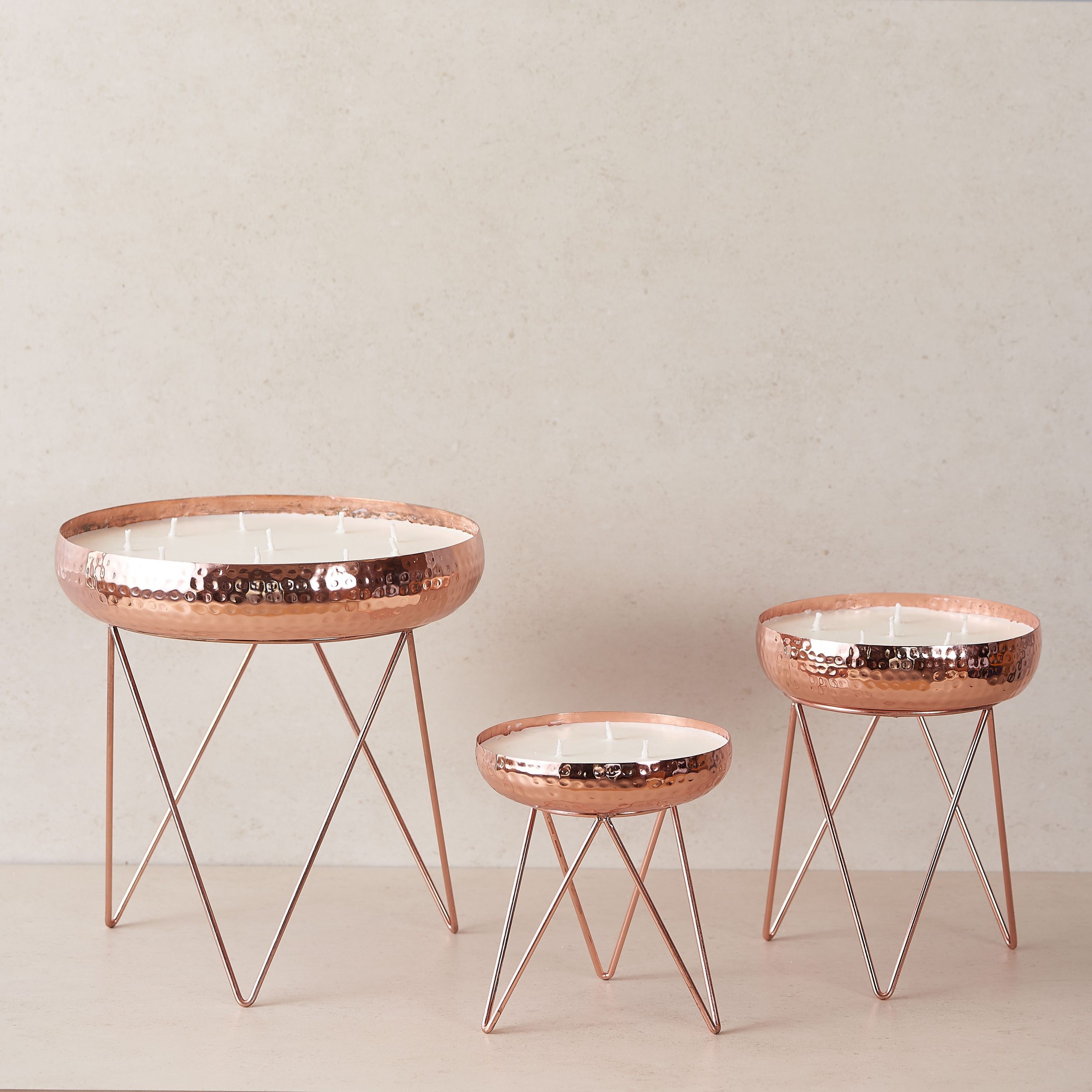 Stardust Rosegold Hammered Candle Urlis On A Stand Set Of 3 The Decor Remedy