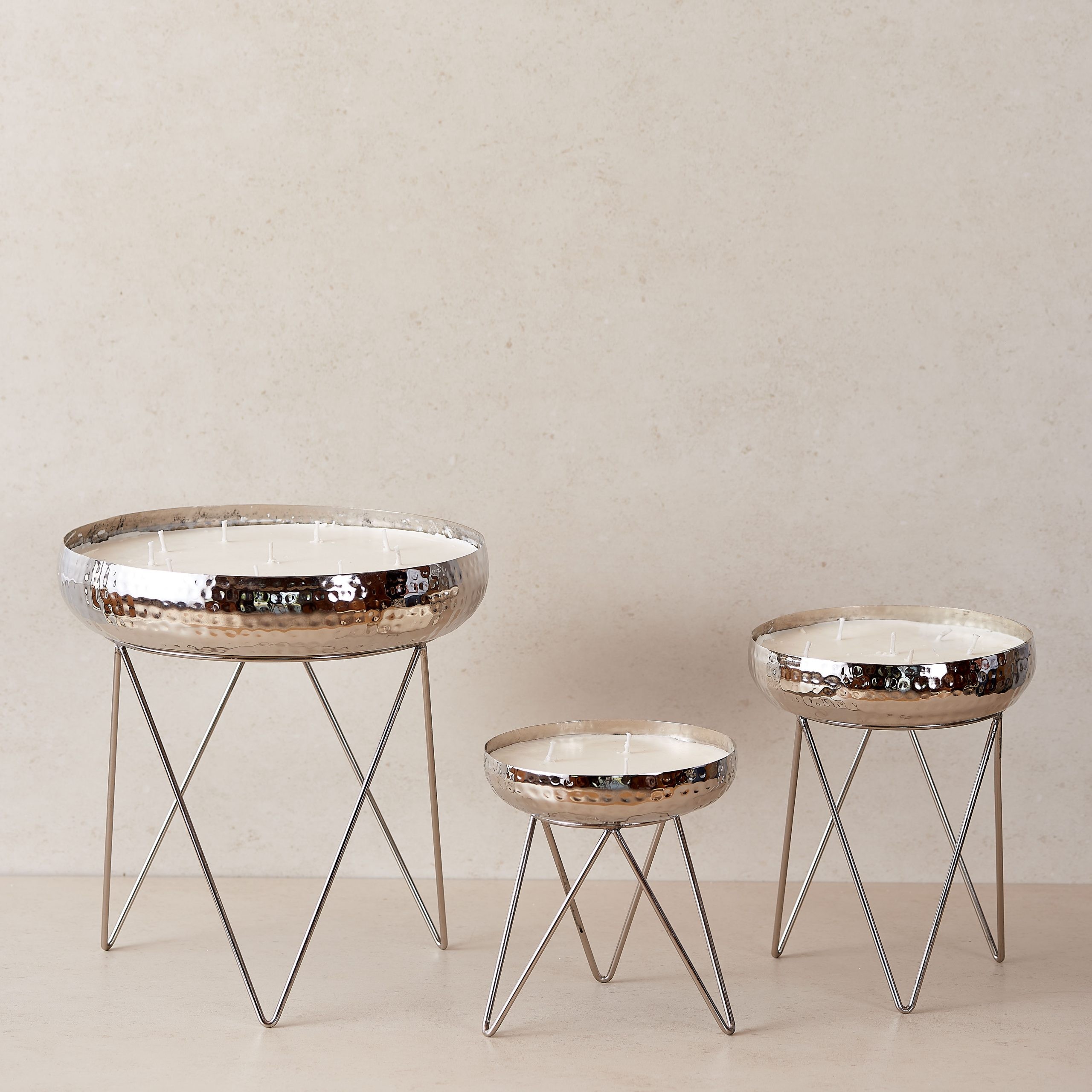 Stardust Silver Hammered Candle Urlis On A Stand Set Of 3 The Decor Remedy