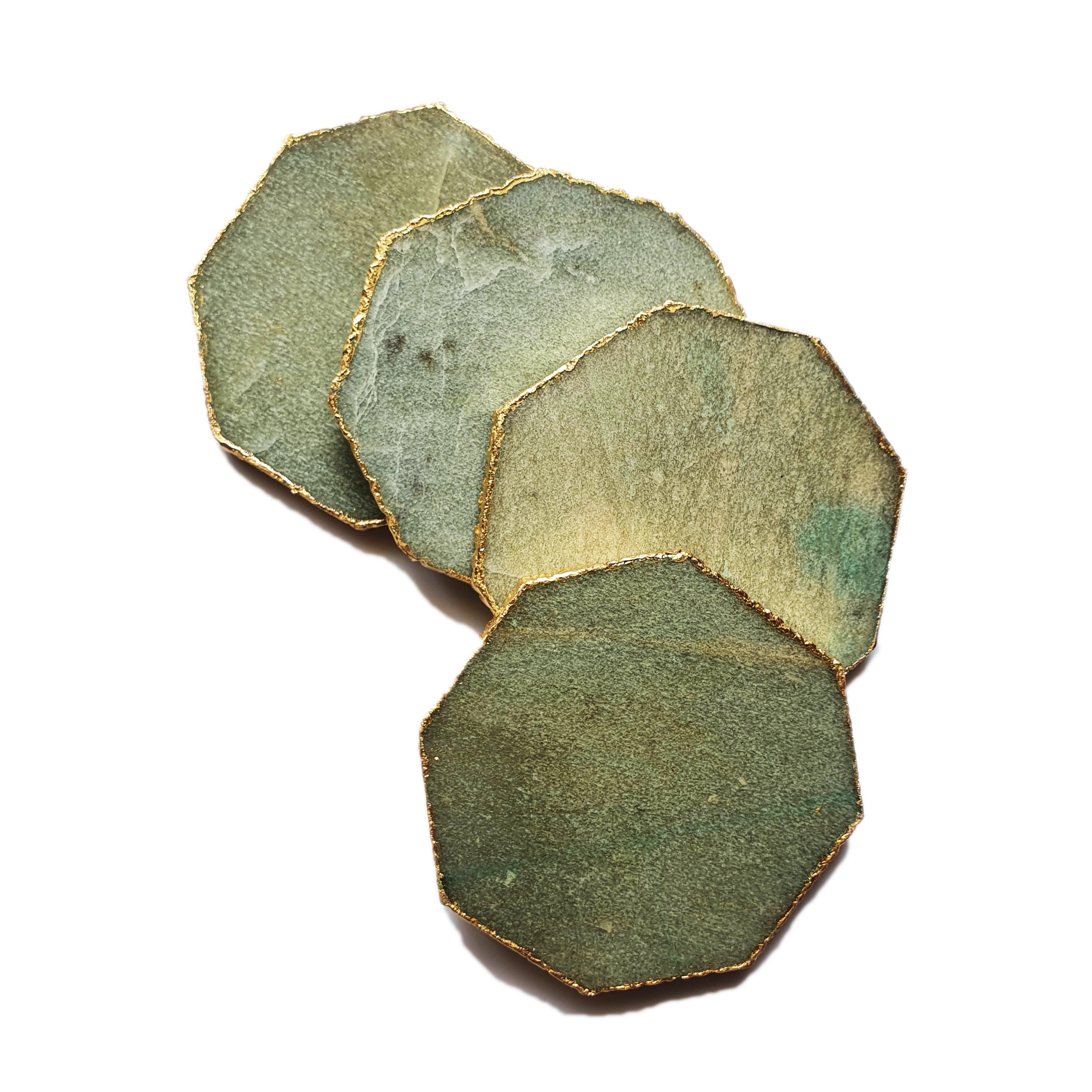 Hexagon Coasters Green (Set Of 2) Gemtherapy
