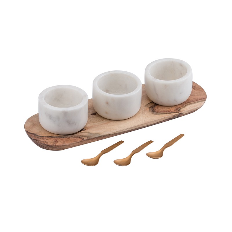 Marble Spice Box Set Of Three With Wooden Tray NikkisPride