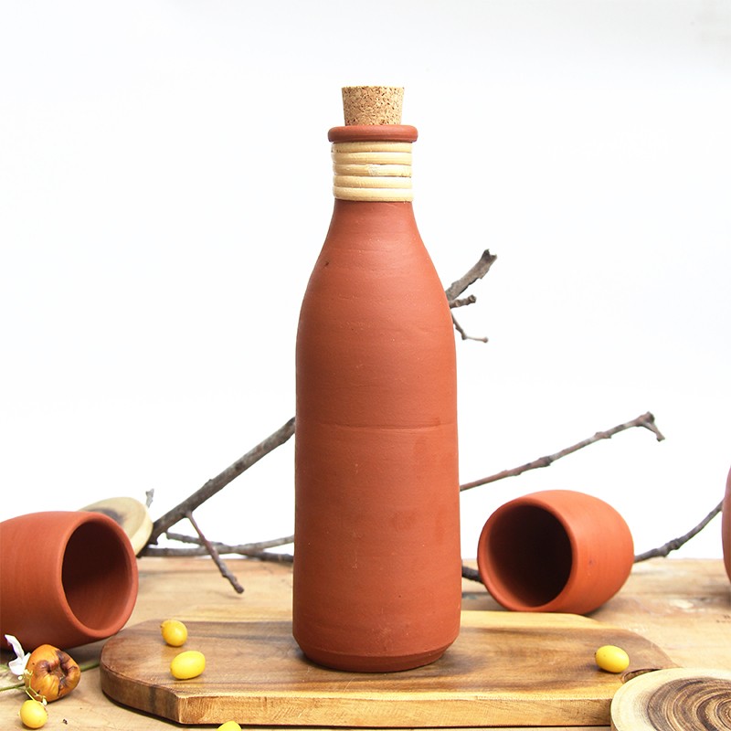 Bhumi - Earthenware Terracotta Clay water Bottle (1000ml) Wallistry