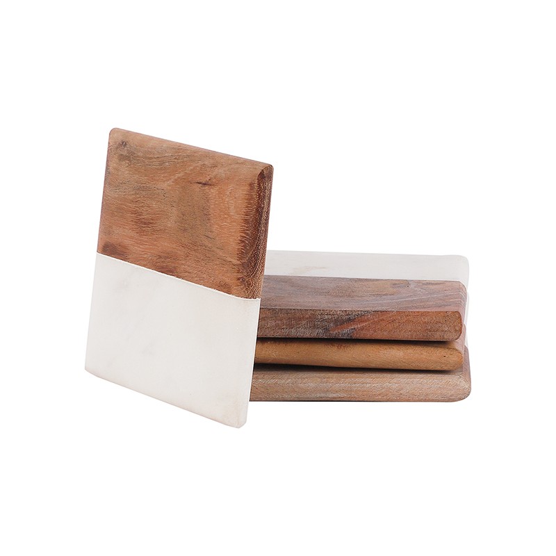 Marble And Wood Coaster Square Shape Set Of 4 NikkisPride