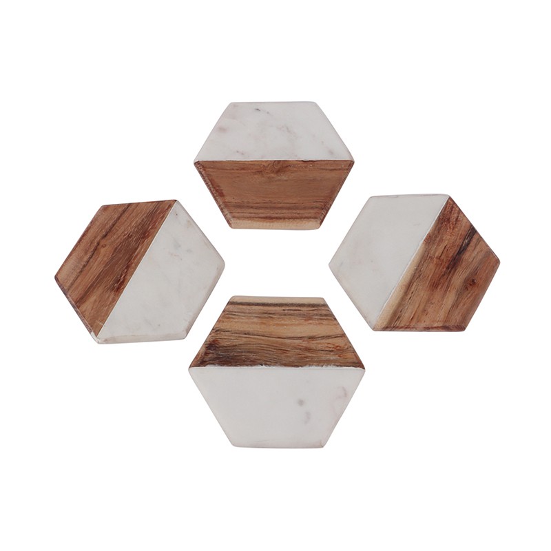 Marble and Wood Hexagon Shape Set of 4 NikkisPride