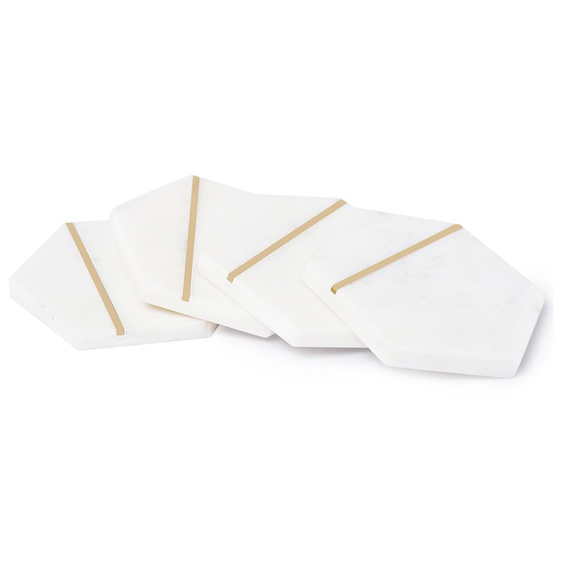 Hexagon Brass Line White Set Of 4 NikkisPride