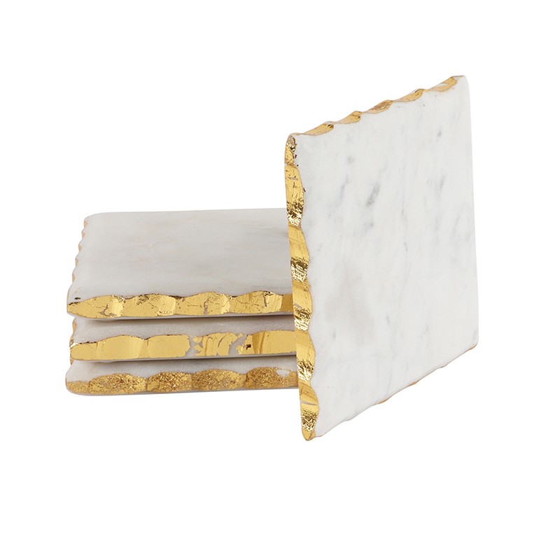 Marble Tea Coaster With Gold Foil Work Set of 4 NikkisPride