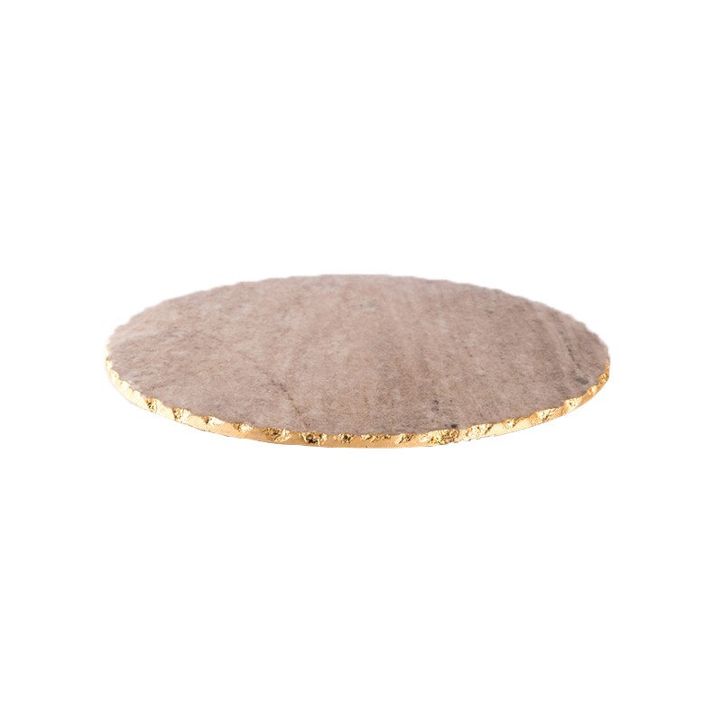 Marble Beige Platter And Trivet With Gold Foil Jhandan NikkisPride