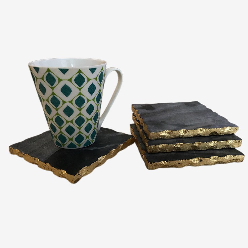 Marble Black Square Gold Foil Coaster Set Of 4 NikkisPride