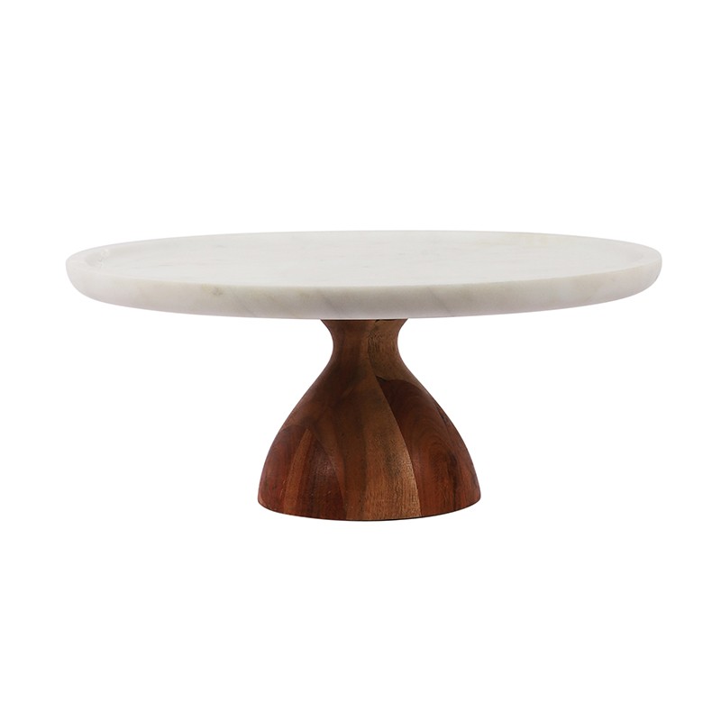 Marble Cake Stand With Wooden Stand Serving Pieces Set Of 03 NikkisPride