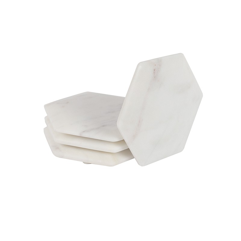 Marble Hexagon White 15mm Tapper Coaster NikkisPride