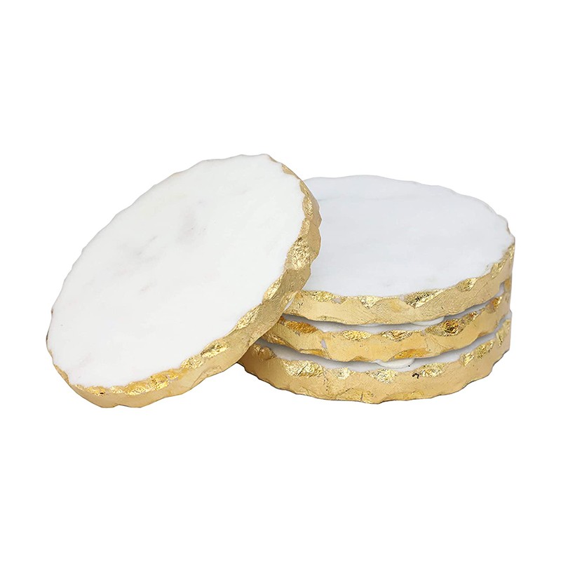 Marble White Gold Foil 4.5 Inch Large Size Coaster NikkisPride