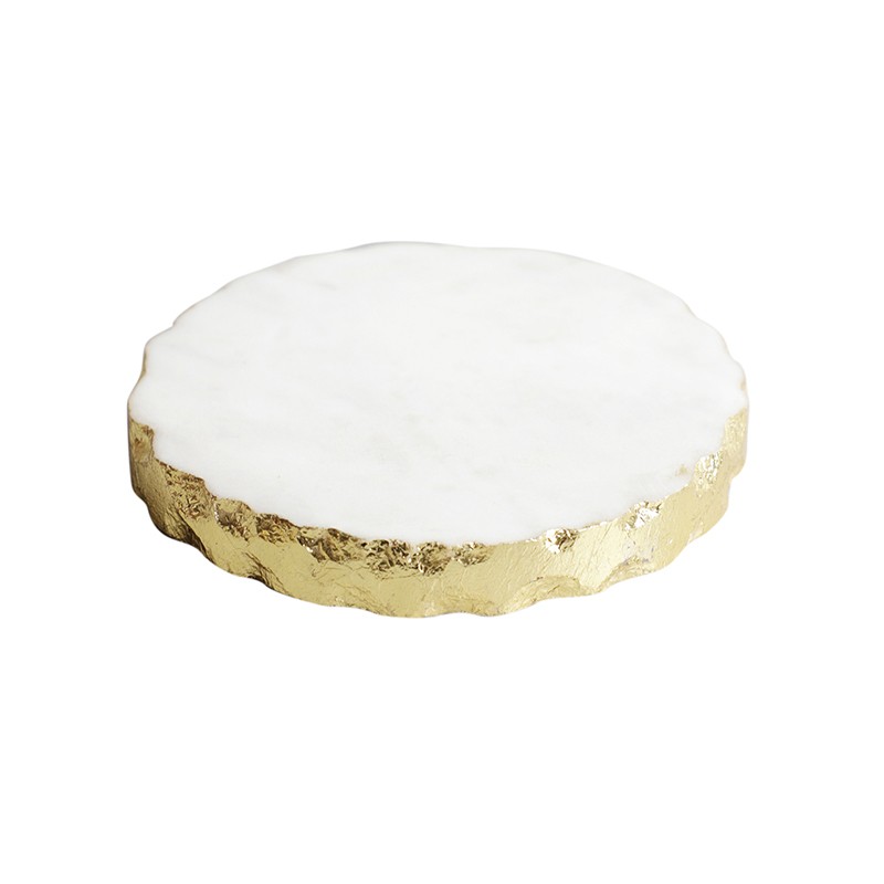 Marble White Gold Foil Tea Cookie Coasters Set Of 2 NikkisPride
