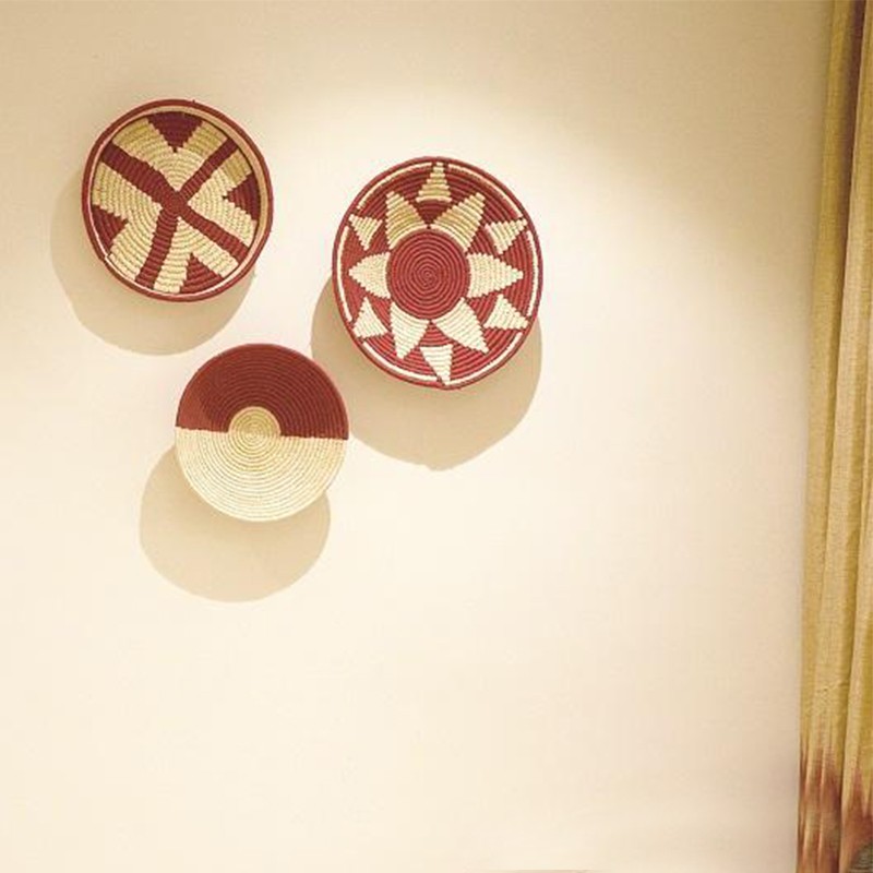 Wall Basket in Maroon and Natural - Set of 3  - Kalaghar