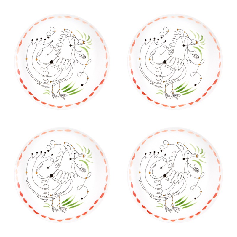 Set of 4 Dinner Plate Coral Folkifunki Vista Alegre