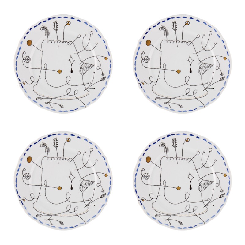 Set of 4 Dessert Plate Blue Folkifunki Vista Alegre