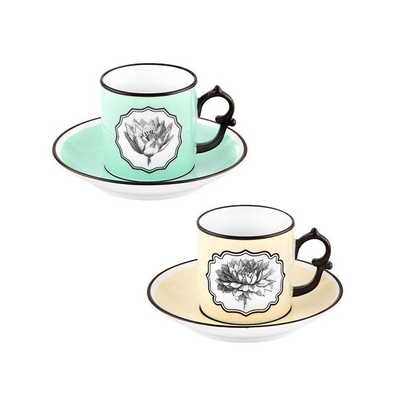 Set 2 Coffee Cups and Saucer Yellow Herbariae Vista Alegre