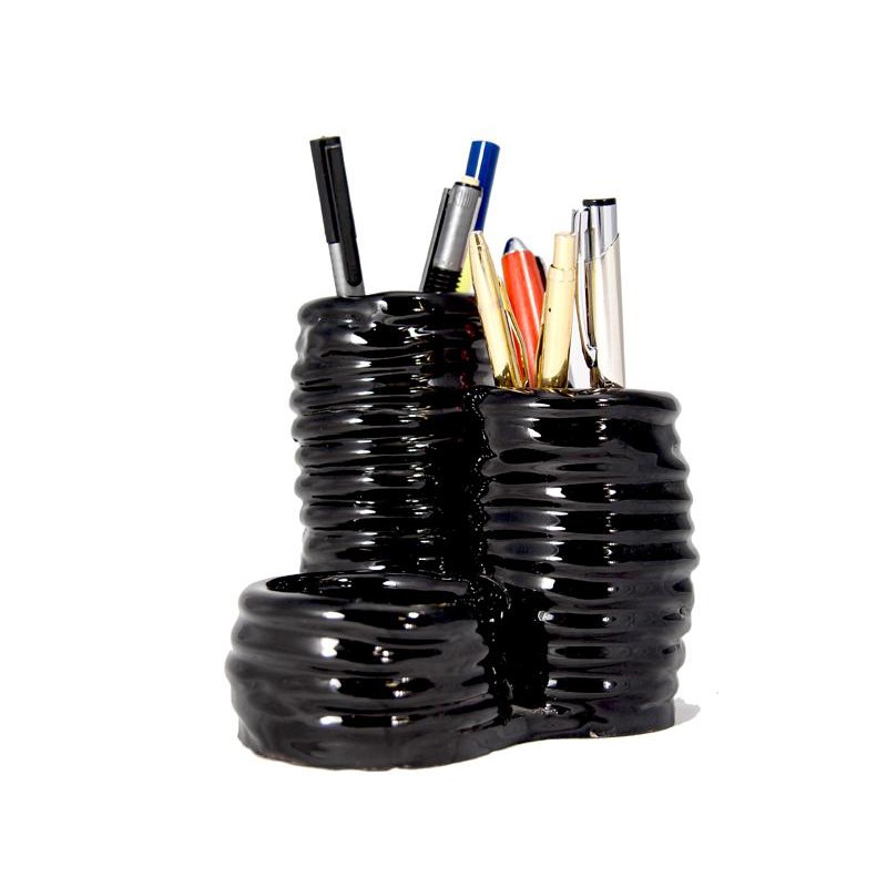 Bamboo 3 Cylinders Pen Holder Mavi Ceramica