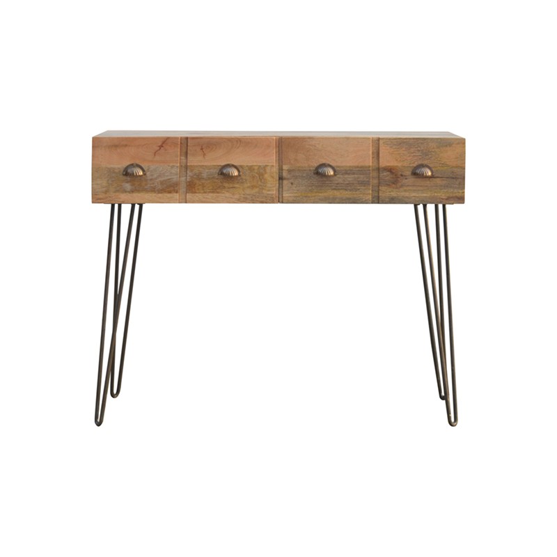 Solid Wood 2 Drawers Console Table with Iron Base Artisan Furniture