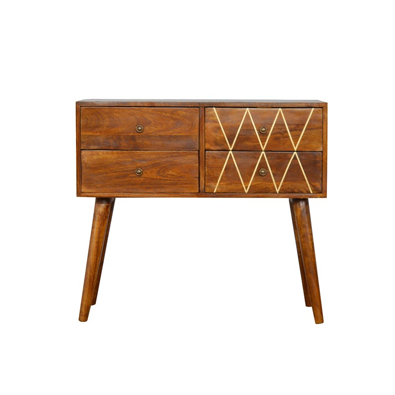 Geometric Brass Inlay 4 Drawer Console Table Artisan Furniture