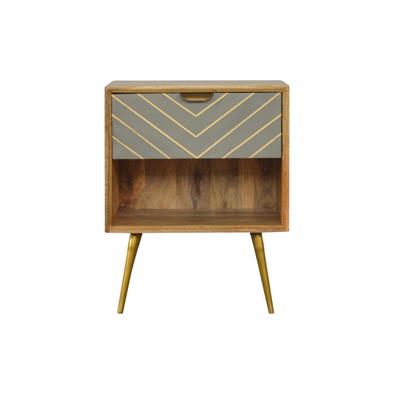 Sleek Cement Brass Inlay Bedside with Open Slot Artisan Furniture