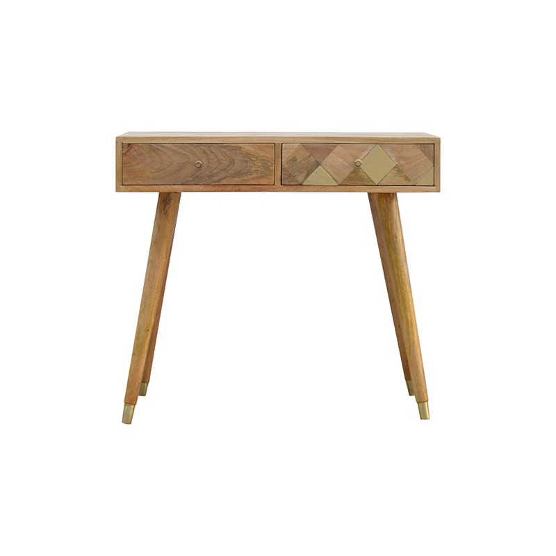 Oak-ish Gold Brass Inlay Console Table Artisan Furniture