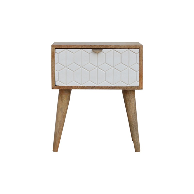 Sleek White Carved Bedside Artisan Furniture