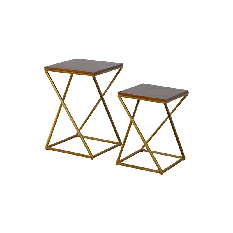 Chestnut Nesting Tables with Gold Base Artisan Furniture