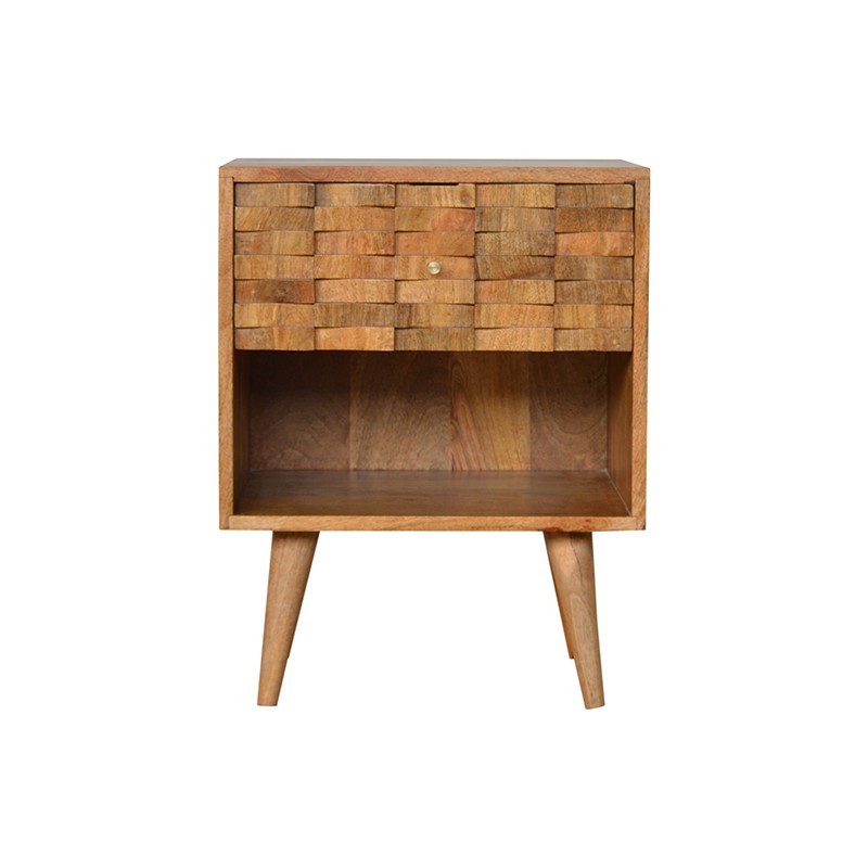 Tile Carved Bedside with Open Slot Artisan Furniture