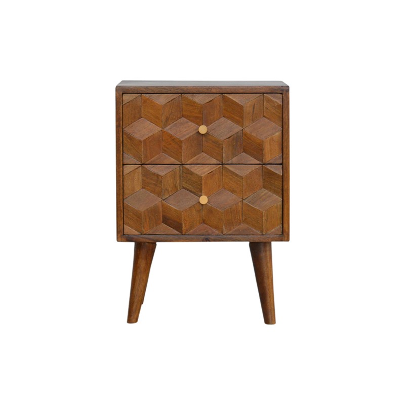 Chestnut Cube Carved Bedside Artisan Furniture