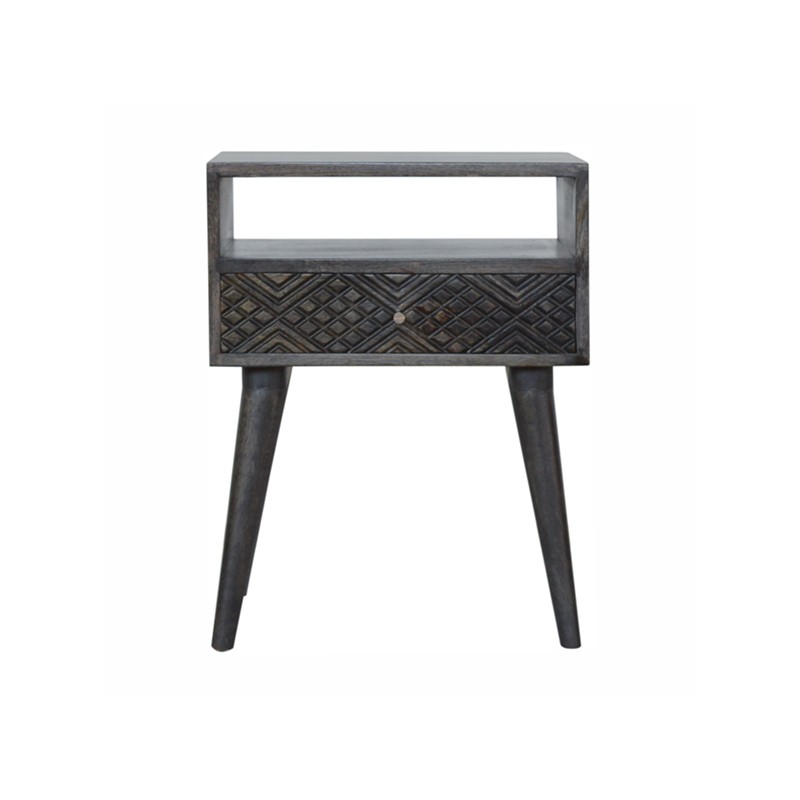 Ash Black Carved Drawer Bedside Artisan Furniture