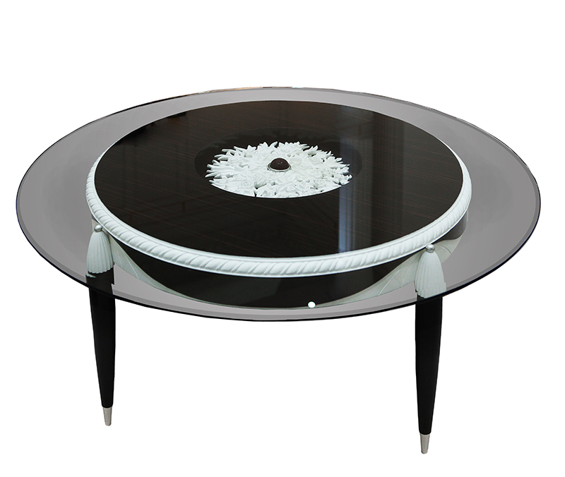 Coffee Table Ebony Wood with White Carving  - Alexander's Collection 