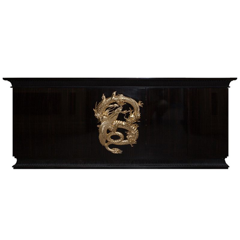 Dresser in Chinoiserie Style Ebony Wood, Hand Carved and Gold Plated Alexander's Collection
