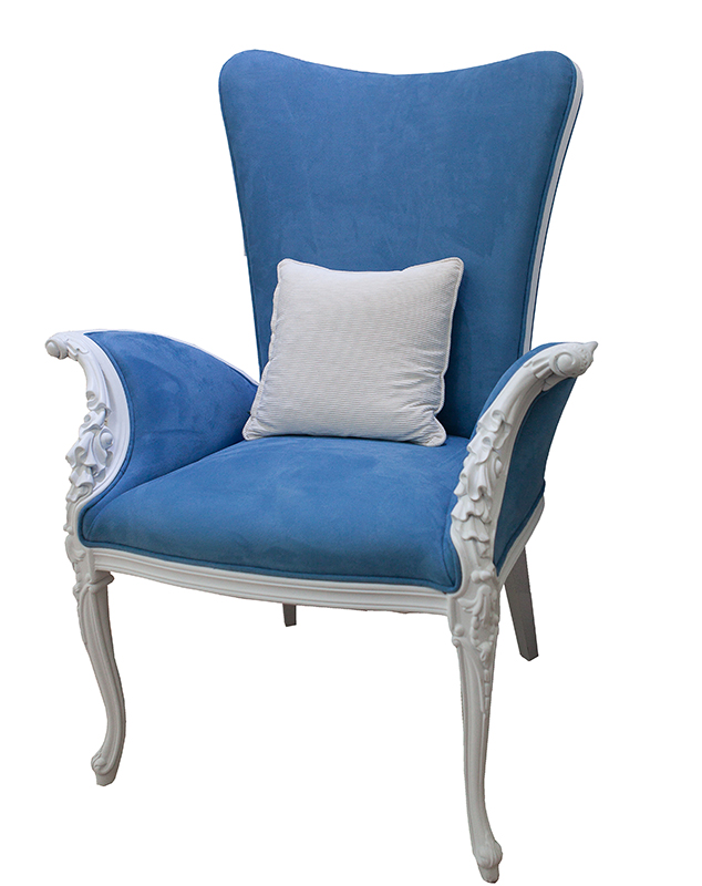 White and Blue Neoclassical Style Solid Wood Carving Armchair  - Alexander's Collection