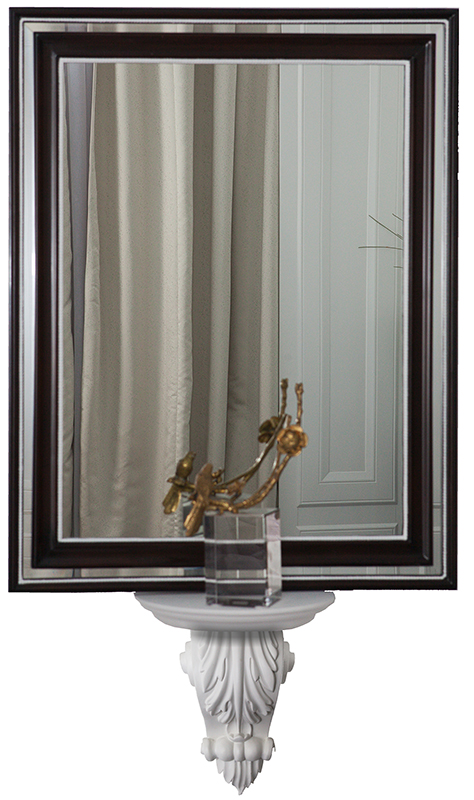 Neoclassical White and Dark Finishing Mirror with White Decorative Carved Shelf  - Alexander's Collection